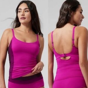 Athleta 34D/DD Coastline Vibrant Fuchsia Bra Cup Tankini Top #988629 Swim modest